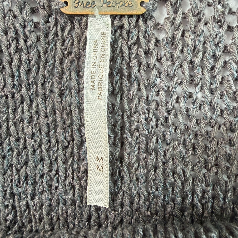 Free People Open Knit Linen Silk Cotton Sweater M Gray Boho Slouchy Beach Indie - Picture 7 of 8
